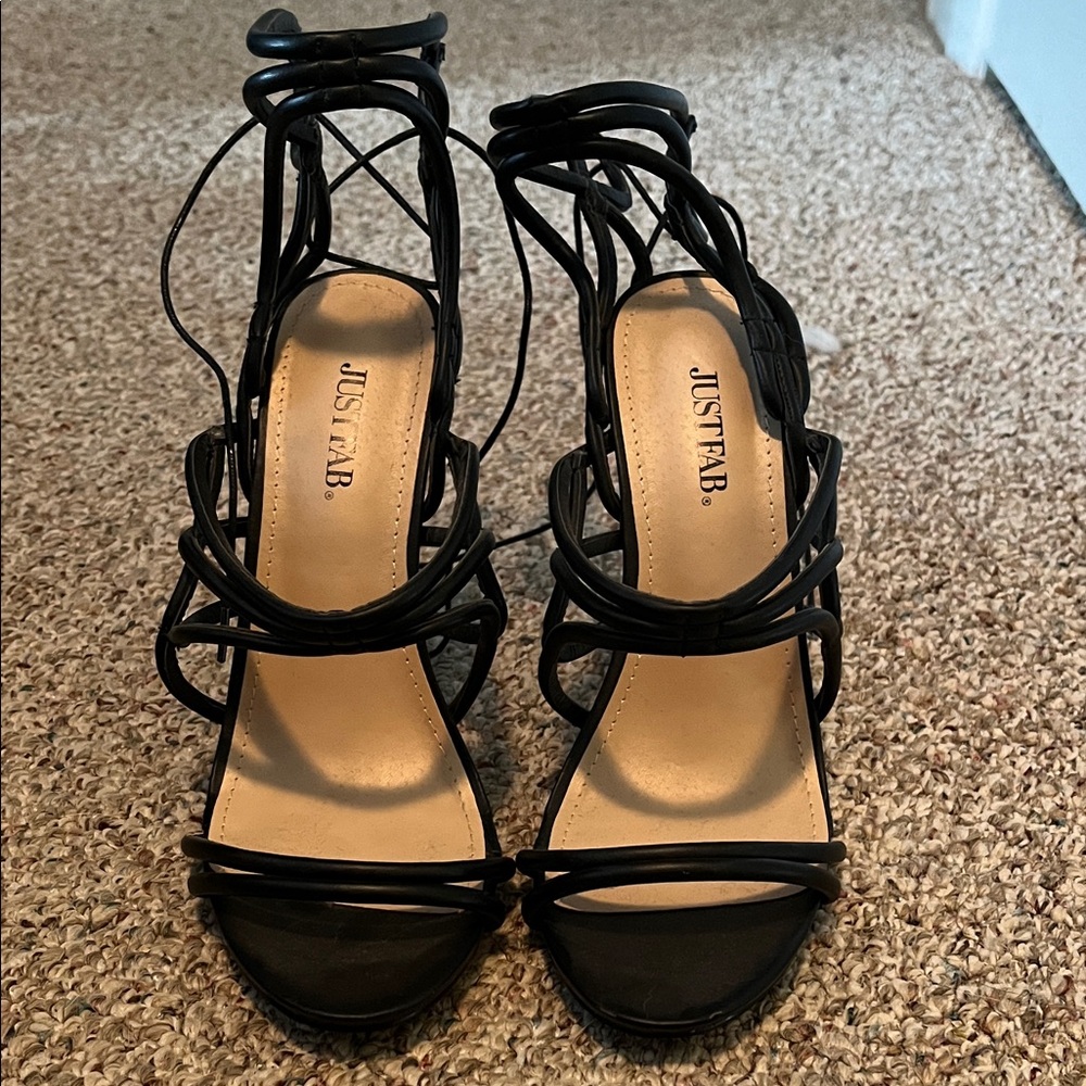 JustFab Elegant Black Strappy Heels